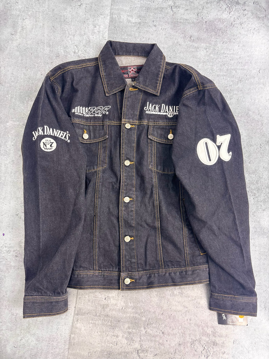 Jack Daniel’s 07 Racing Trucker Denim Jacket JH Design Vintage Kurtka Jeansowa 2000s y2k