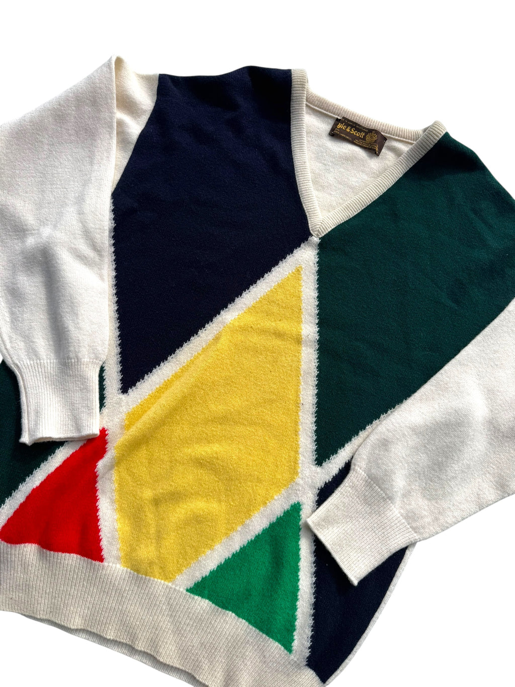 Lyle Scott Vintage 90s Lightweight Spring Wiosenny Sweter geometryczny wełniany