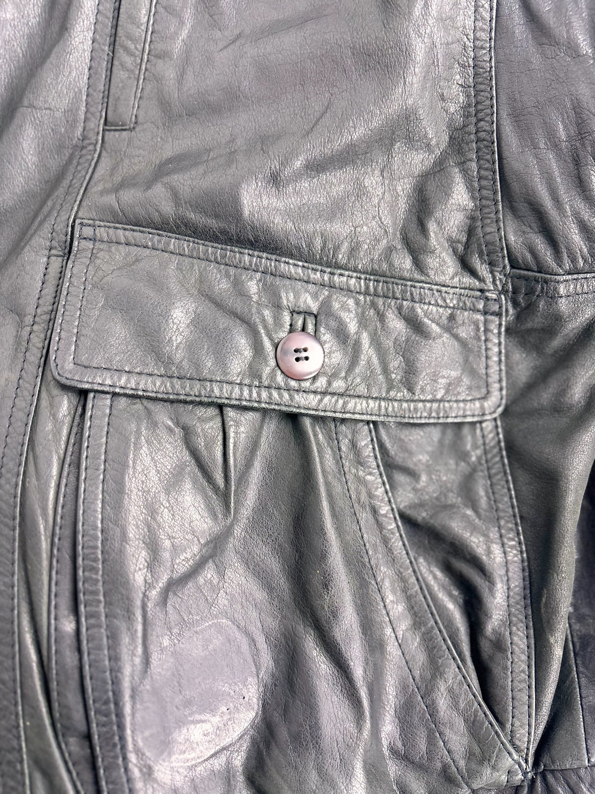 90s Leather Bomber Jacket Flight Skórzana Kurtka Naturalna Rozpinana