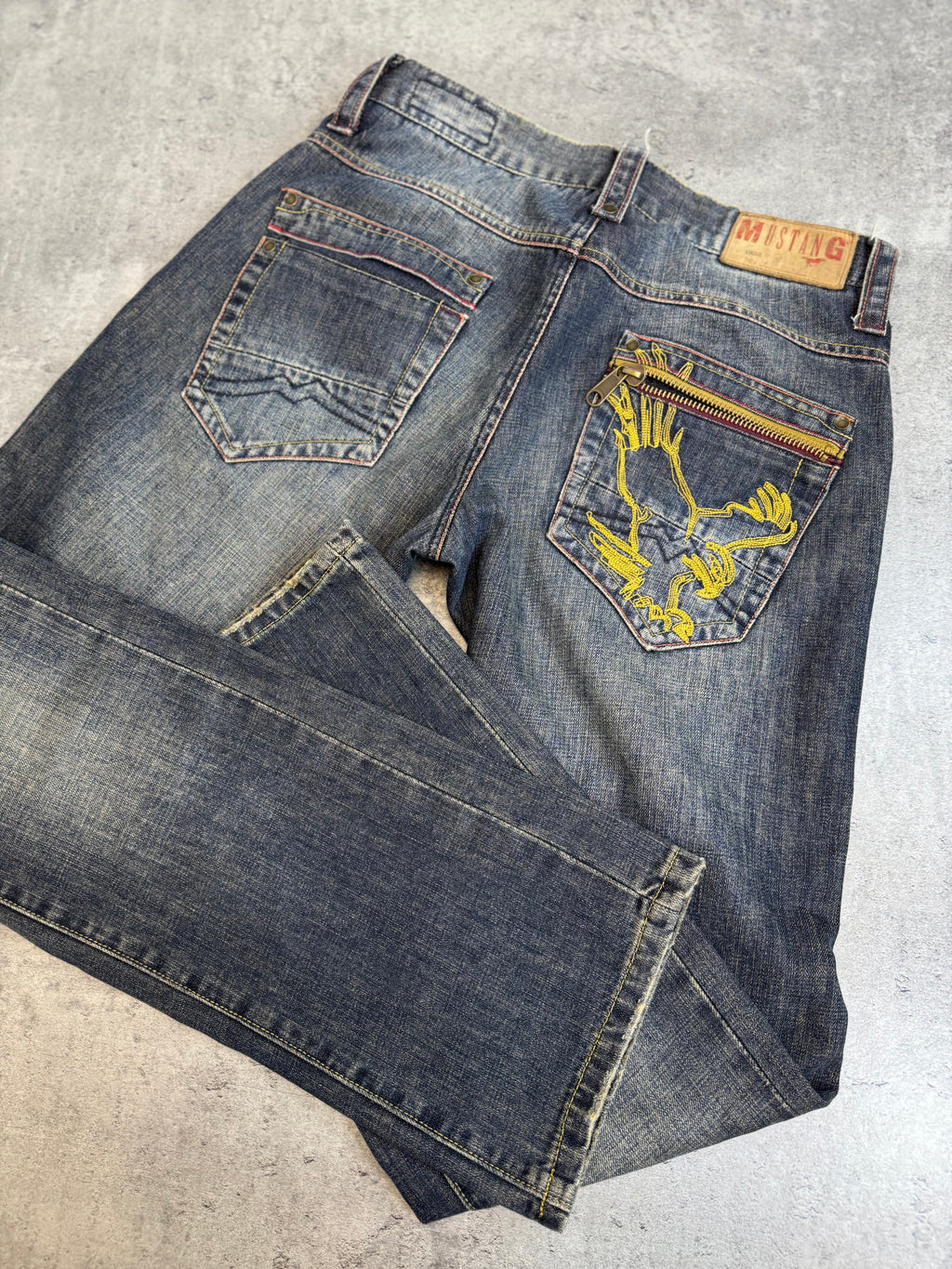 Mustang Archieve Eagle Embroidery Y2K straight fit jeans spodnie jeansowe