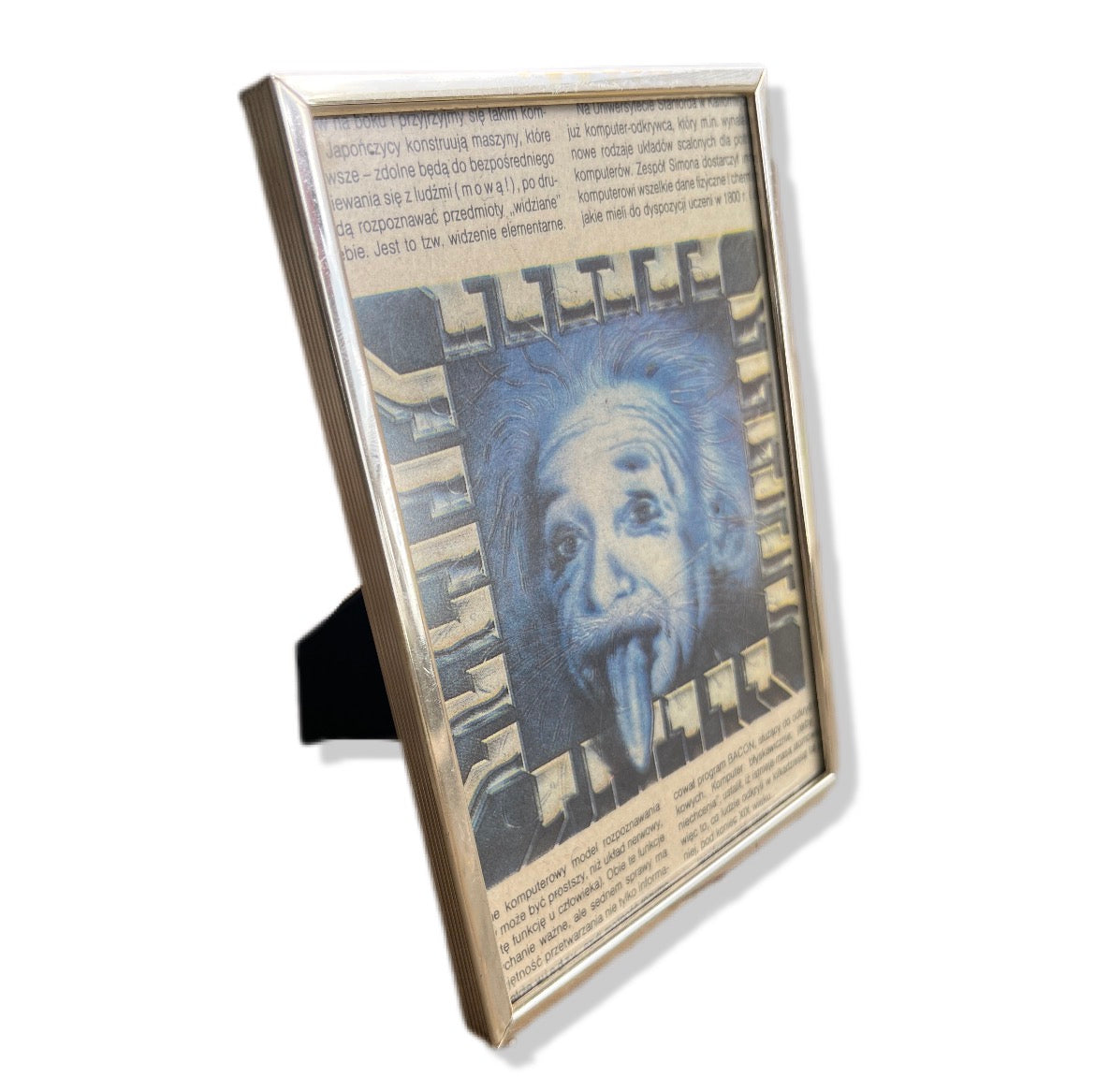 Albert Einstein vintage 1990s fantasy graphic poster artwork grafika kolaż w złotej w ramce