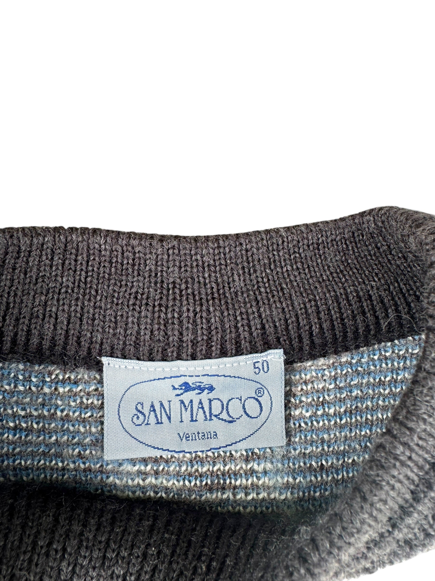 San Marco Vintage AOP Sweter Jumper Wełniany Pullover 90s we wzory geometryczne