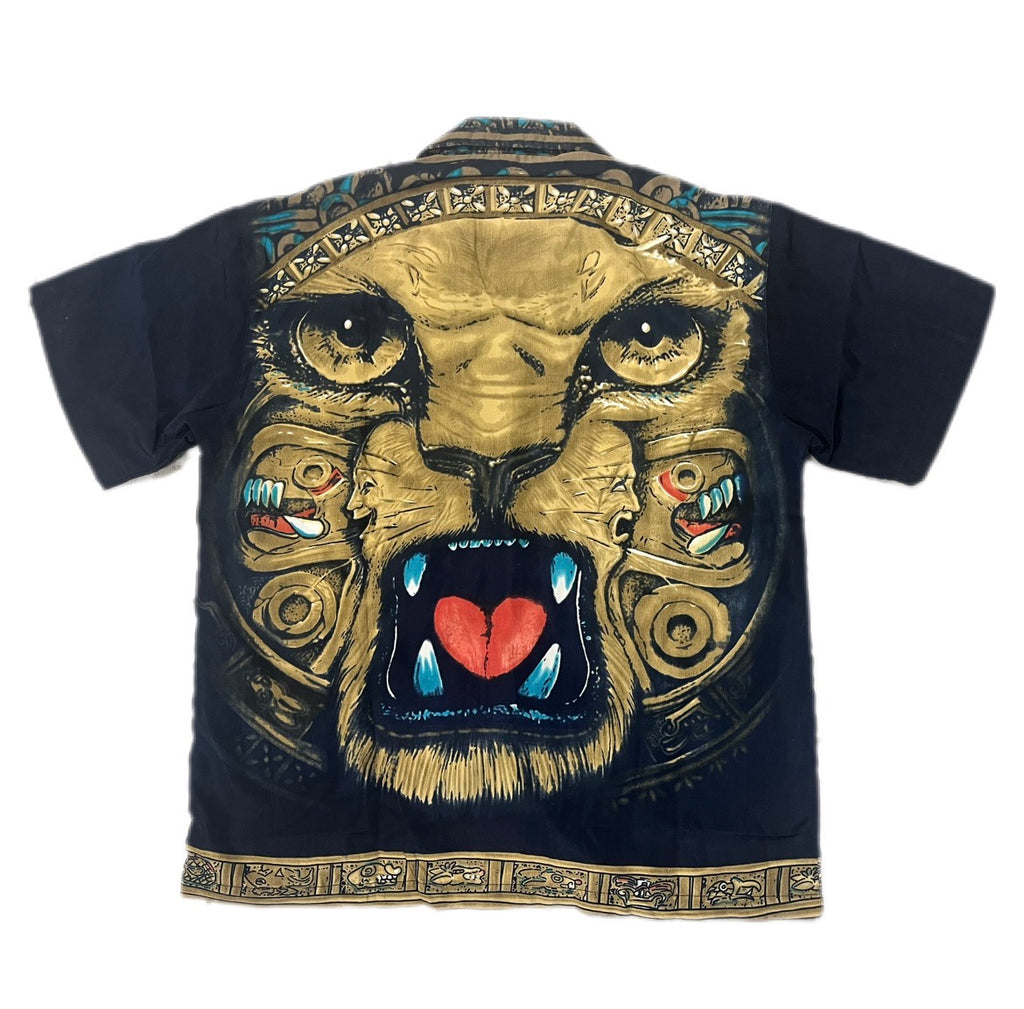 Y2K 2000s Tribal Aztec Lion Fullprint Button Up Shirt koszula wakacyjna Trailer Park Boys Ricky oldschool style Hawaii
