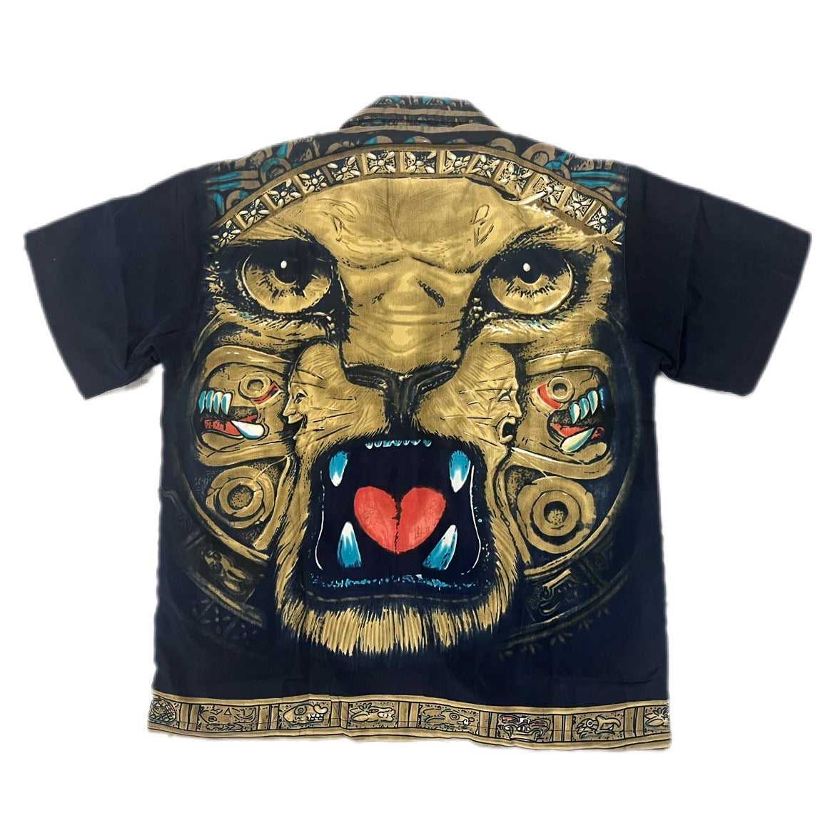 Y2K 2000s Tribal Aztec Lion Fullprint Button Up Shirt koszula wakacyjna Trailer Park Boys Ricky oldschool style Hawaii
