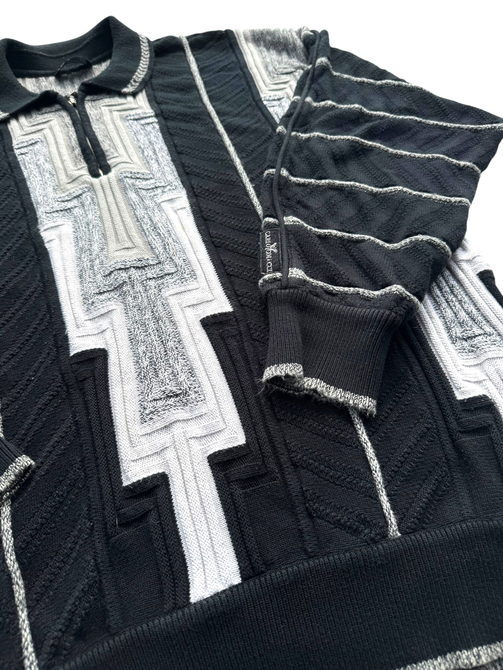 90s Carlo Colucci 1/4 Quarter Zip Pullover Bluza Sweter Rozpinany 3D cable knit