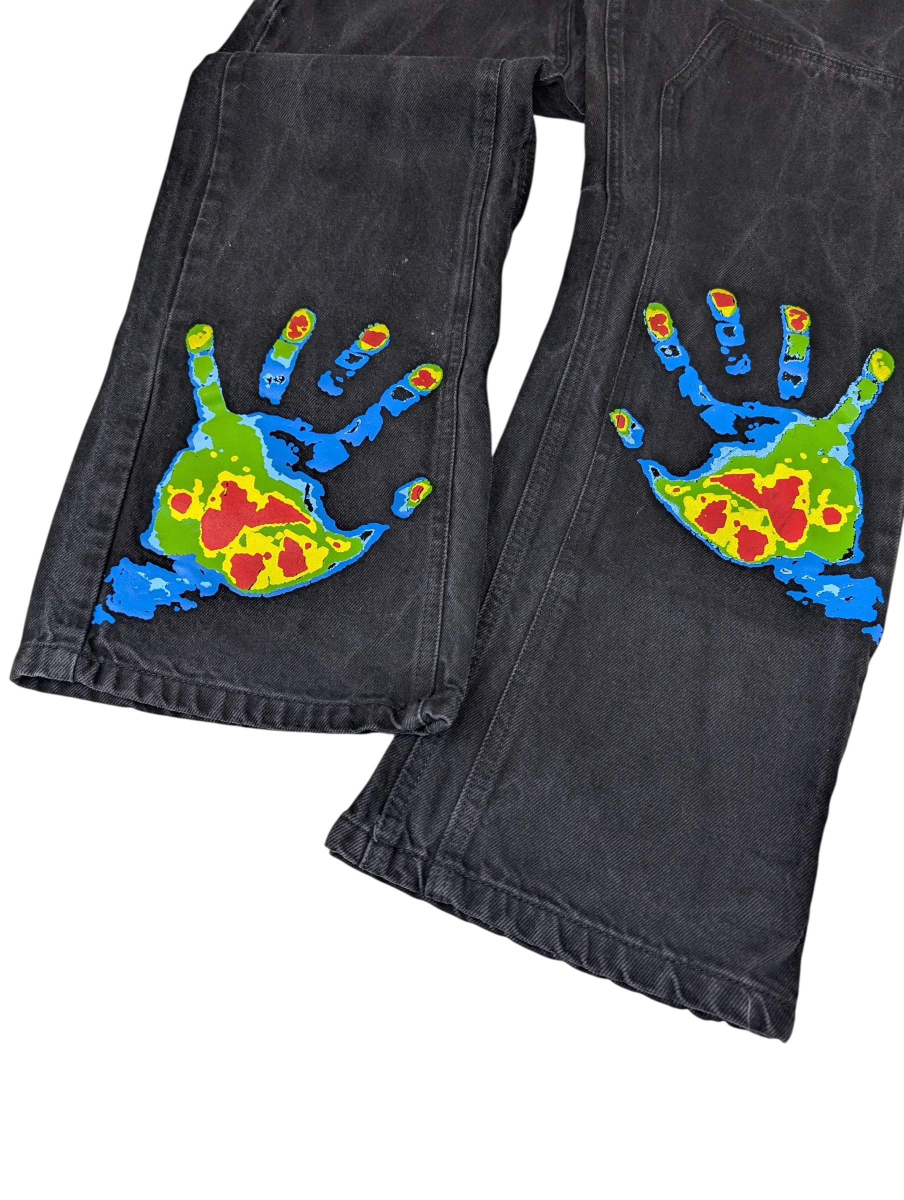 Legacy studios baggy czarne jeansy spodnie jeansowe dłoń retro skater pants