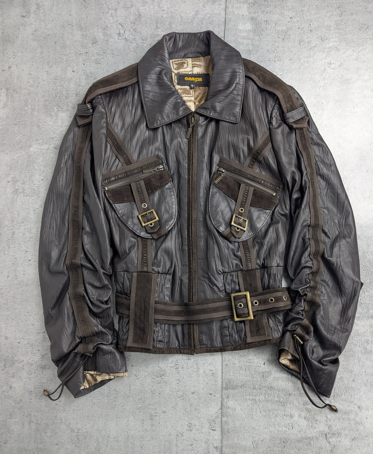 Lamb Leather Jacket Kurtka Skórzana z Jagnięcej Skóry z Zamszowymi Pasami i Satynową Podszewką Vintage 90s