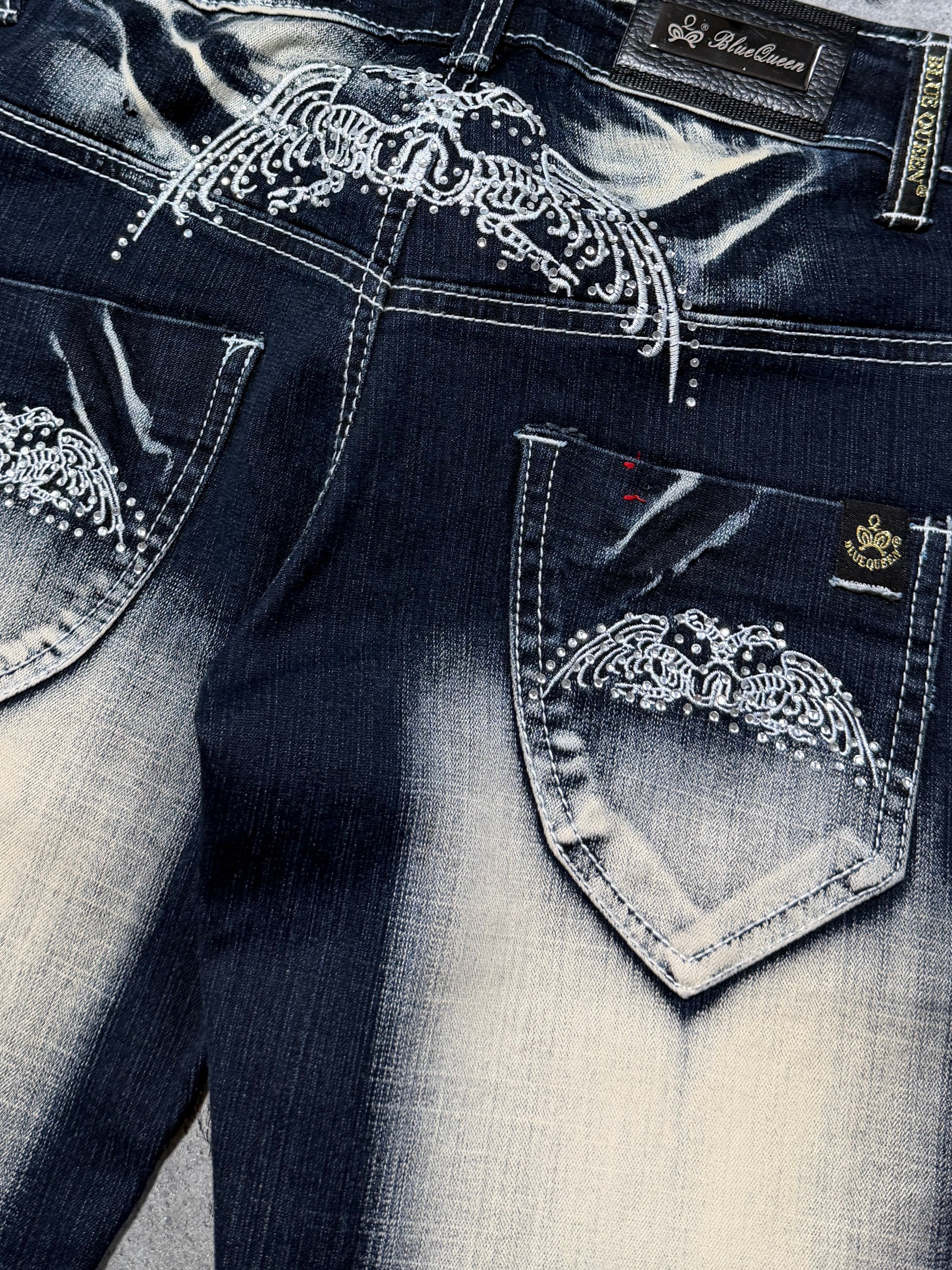 2000s flare tribal blue queen washed jeans y2k dzwony