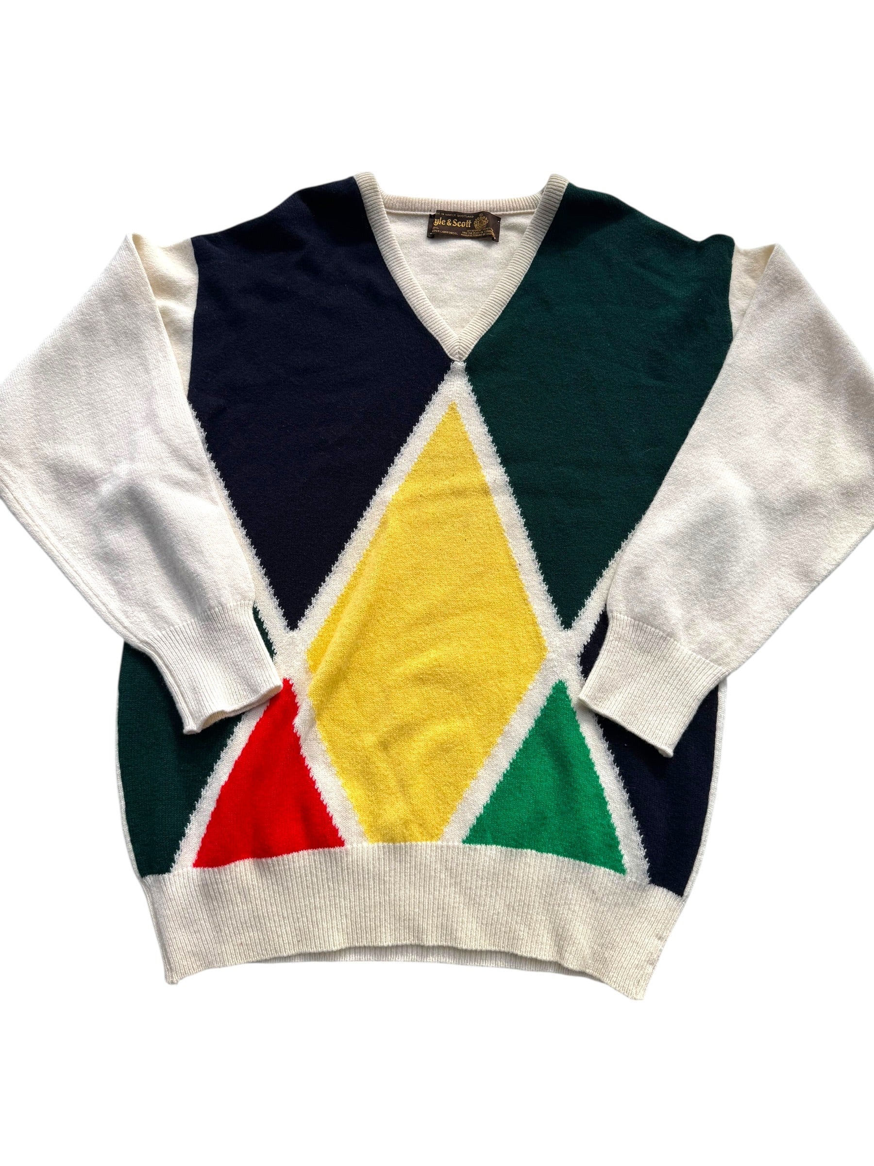 Lyle Scott Vintage 90s Lightweight Spring Wiosenny Sweter geometryczny wełniany