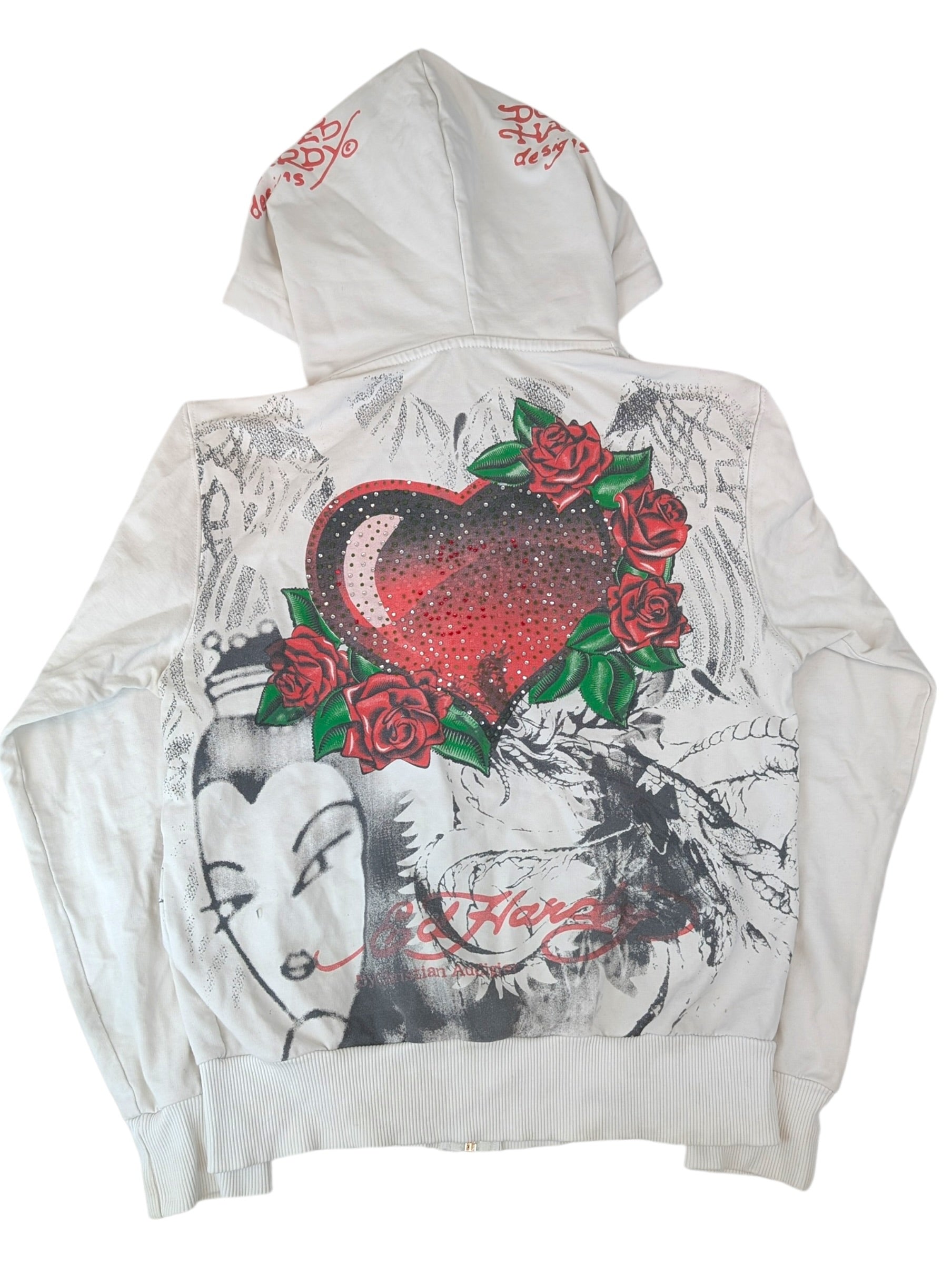 Ed Hardy Rare Bluza z kapturem rozpinana hoodie vintage y2k w serca błyszcząca bling Christian audigier