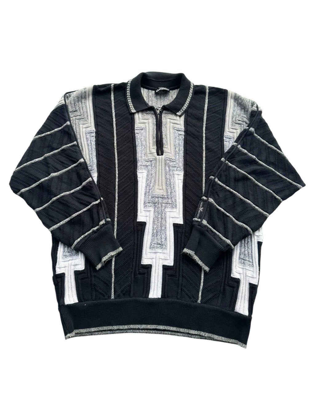 90s Carlo Colucci 1/4 Quarter Zip Pullover Bluza Sweter Rozpinany 3D cable knit