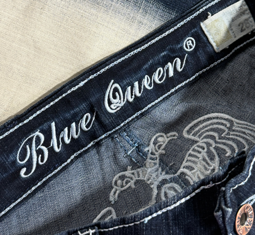 2000s flare tribal blue queen washed jeans y2k dzwony