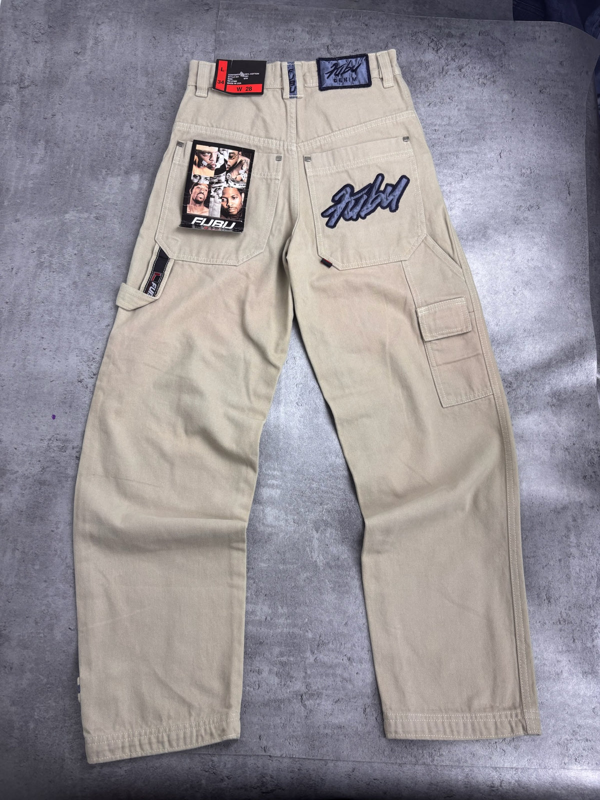 FUBU Y2K Carpenter Pants Jeans Beige Baggy Spodnie Skater 00s Workwear