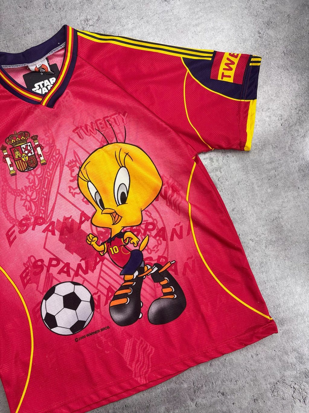 1999 Looney Tunes Tweety x Spain National Team Soccer AOP 90s Vintage Jersey