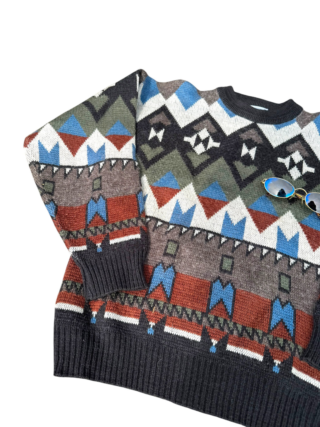 San Marco Vintage AOP Sweter Jumper Wełniany Pullover 90s we wzory geometryczne