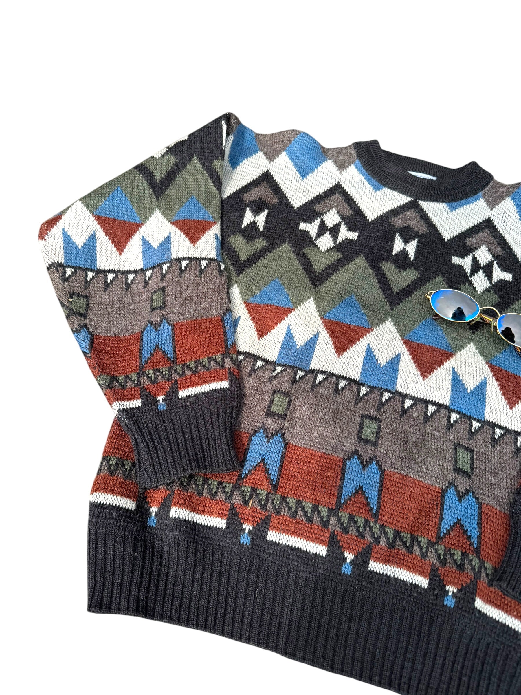 San Marco Vintage AOP Sweter Jumper Wełniany Pullover 90s we wzory geometryczne