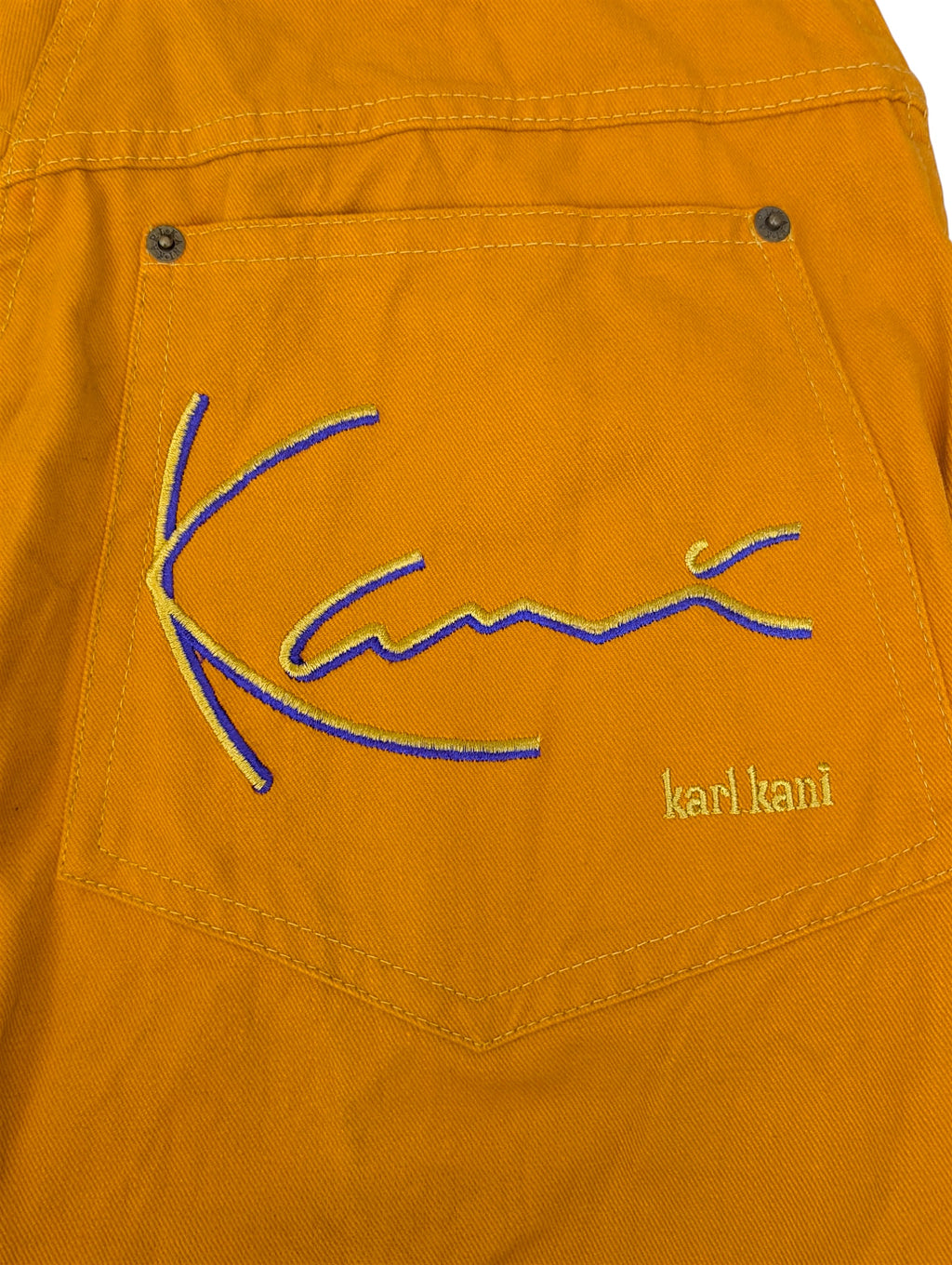 Karl Kani big logo 90s pomarańczowe spodnie jeansowe jeansy retro 00s y2k