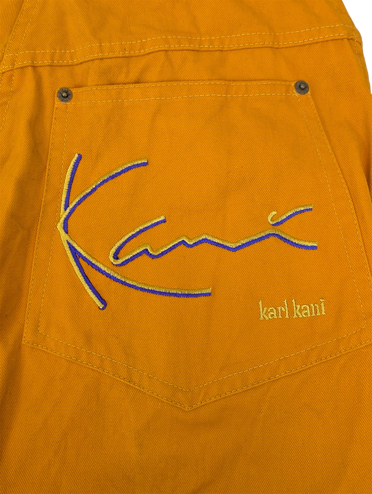 Karl Kani big logo 90s pomarańczowe spodnie jeansowe jeansy retro 00s y2k