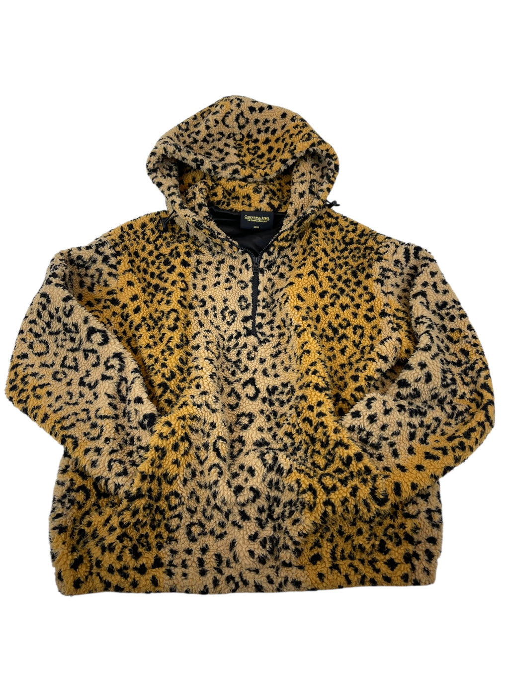 Bluza z kapturem Polar w panterkę boxy oversized 1/4 zip Sherpa