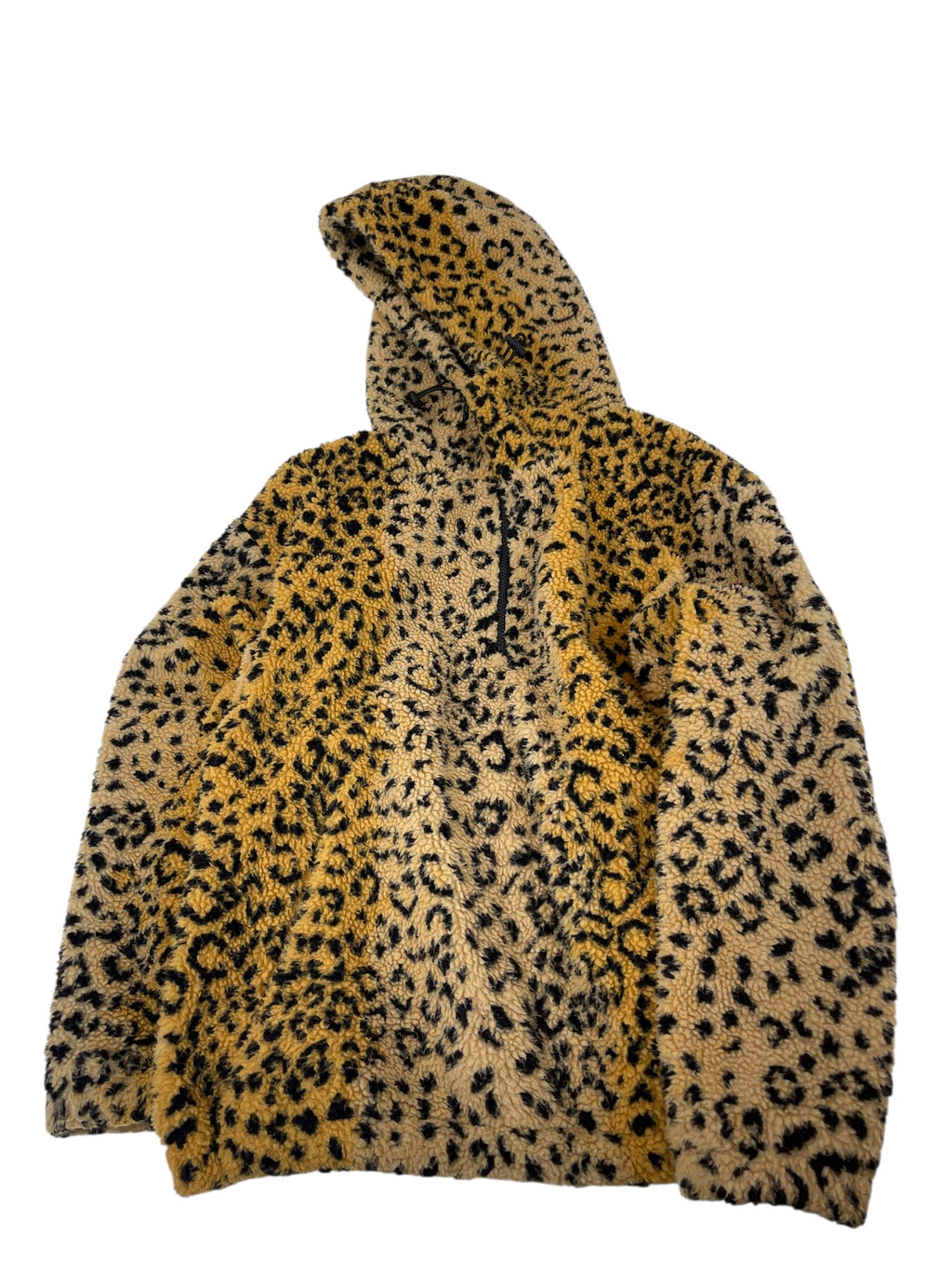 Bluza z kapturem Polar w panterkę boxy oversized 1/4 zip Sherpa