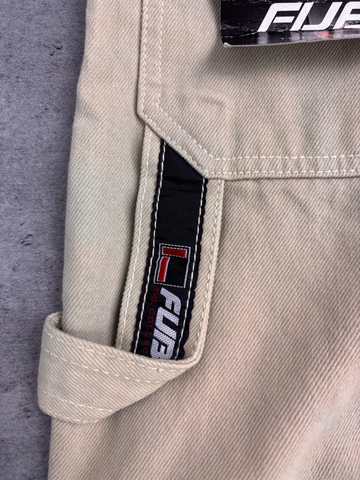 FUBU Y2K Carpenter Pants Jeans Beige Baggy Spodnie Skater 00s Workwear