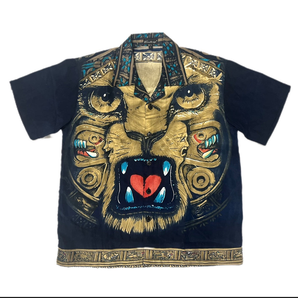 Y2K 2000s Tribal Aztec Lion Fullprint Button Up Shirt koszula wakacyjna Trailer Park Boys Ricky oldschool style Hawaii