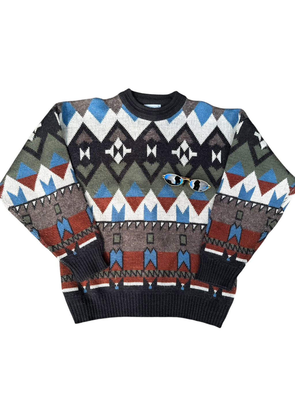 San Marco Vintage AOP Sweter Jumper Wełniany Pullover 90s we wzory geometryczne