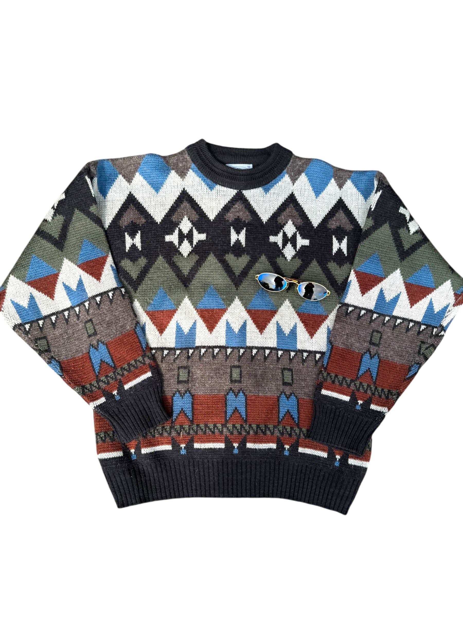 San Marco Vintage AOP Sweter Jumper Wełniany Pullover 90s we wzory geometryczne