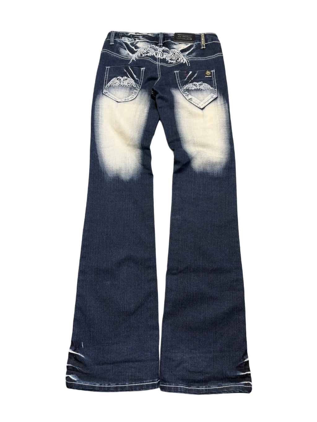 2000s flare tribal blue queen washed jeans y2k dzwony