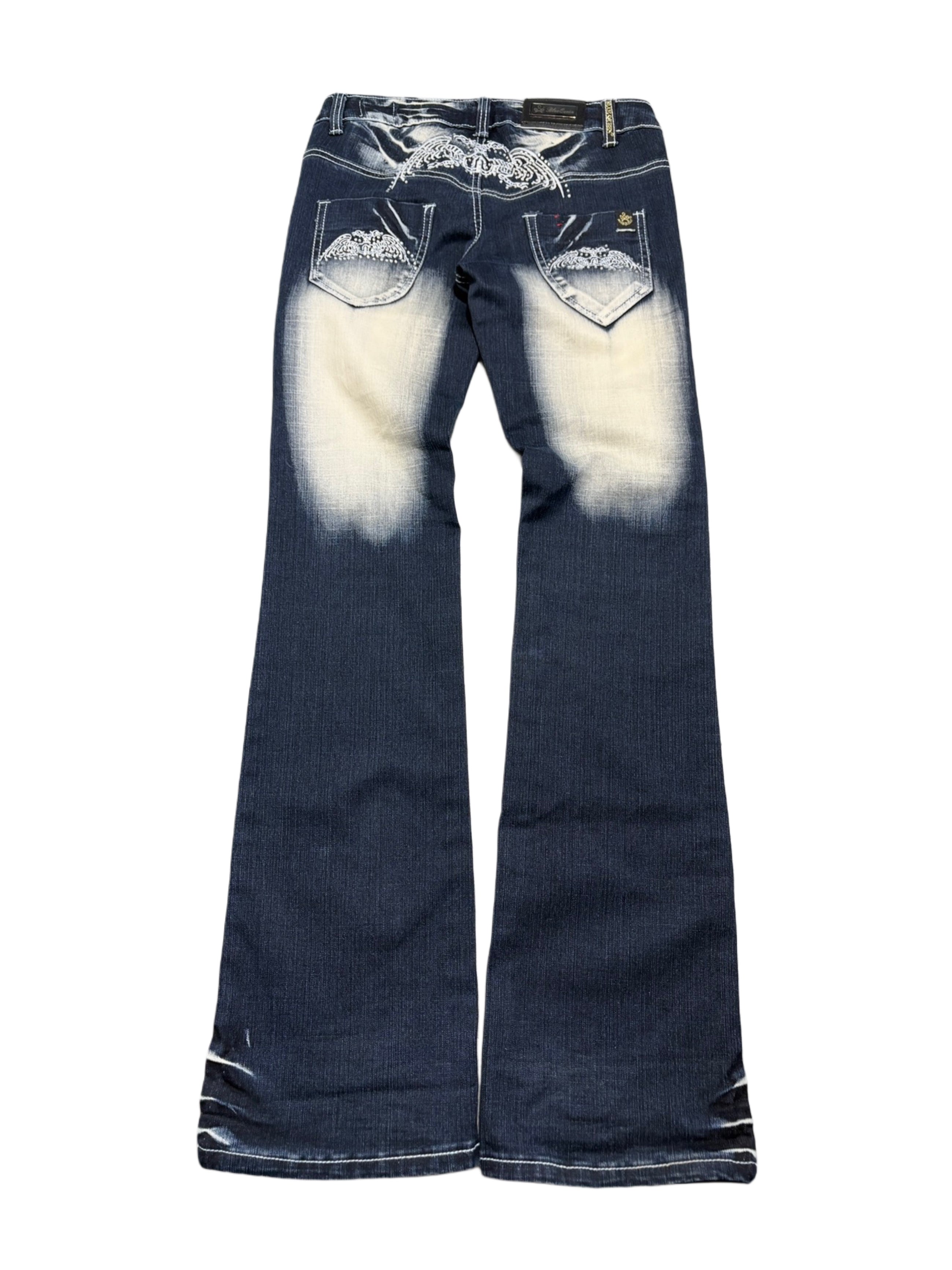 2000s flare tribal blue queen washed jeans y2k dzwony