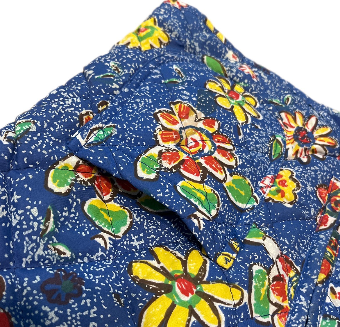 Vintage Boho 1990s Blue Floral Colorful Cotton Hippie Vest Kwiecista Flower Power festiwalowa kamizelka