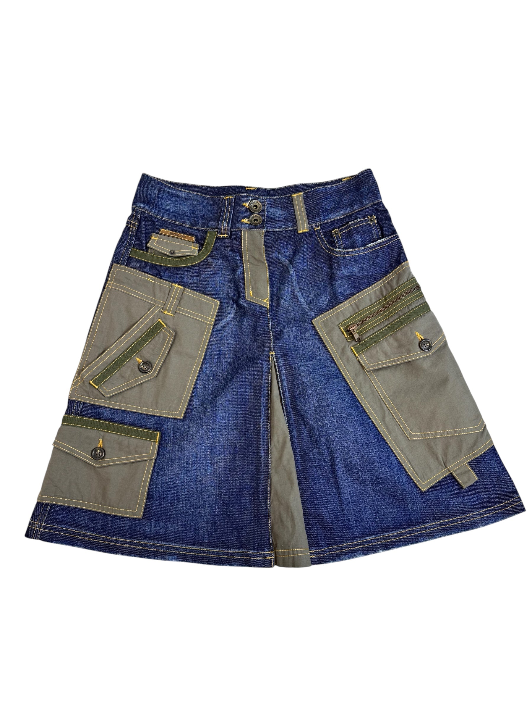 Moschino Jeans Cargo Utility Skirt Spódnica Military Patchwork Denim Jeansowa midi archive