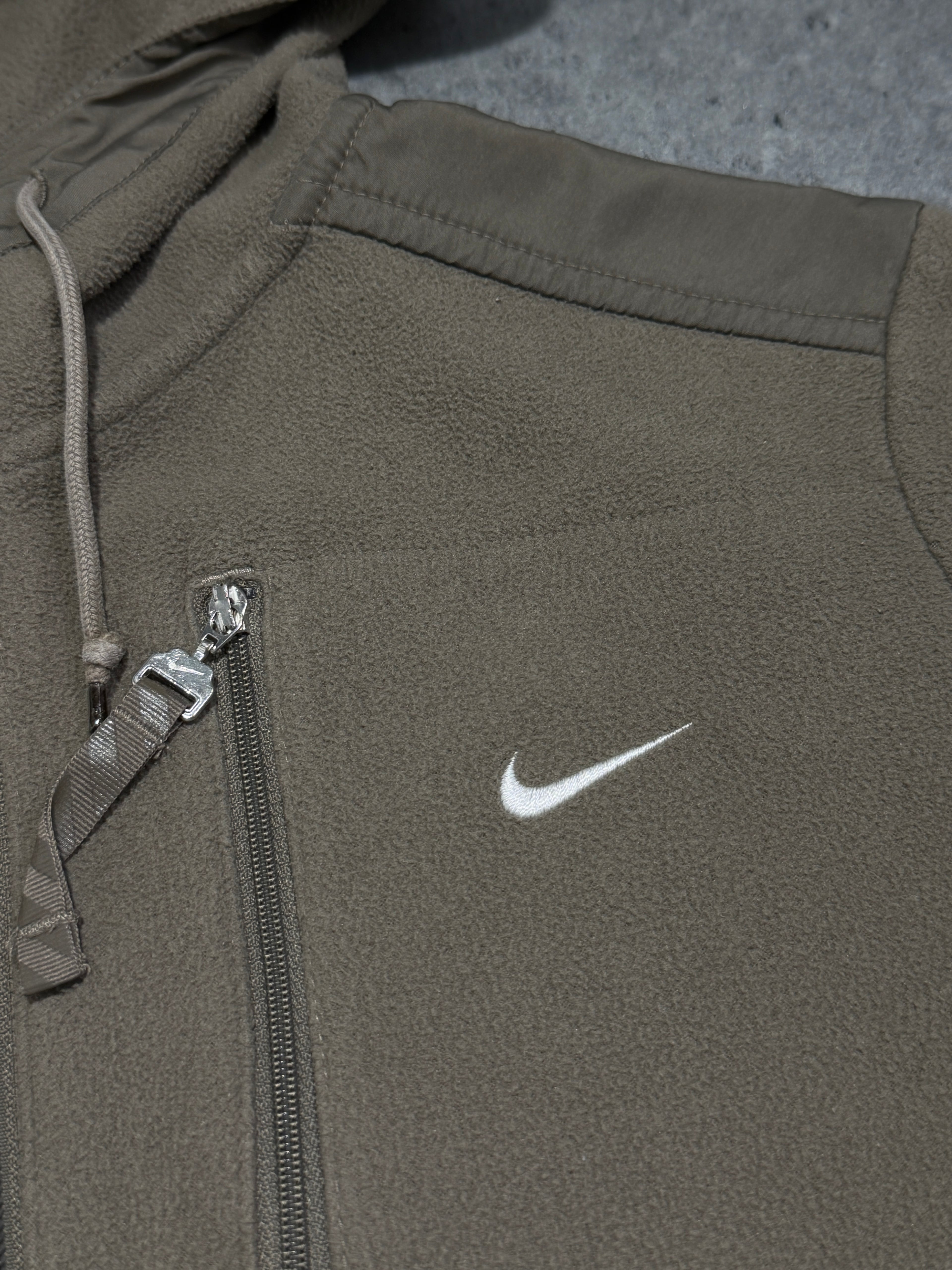 Nike 2000s zip up hoodie polar bluza z kapturem khaki