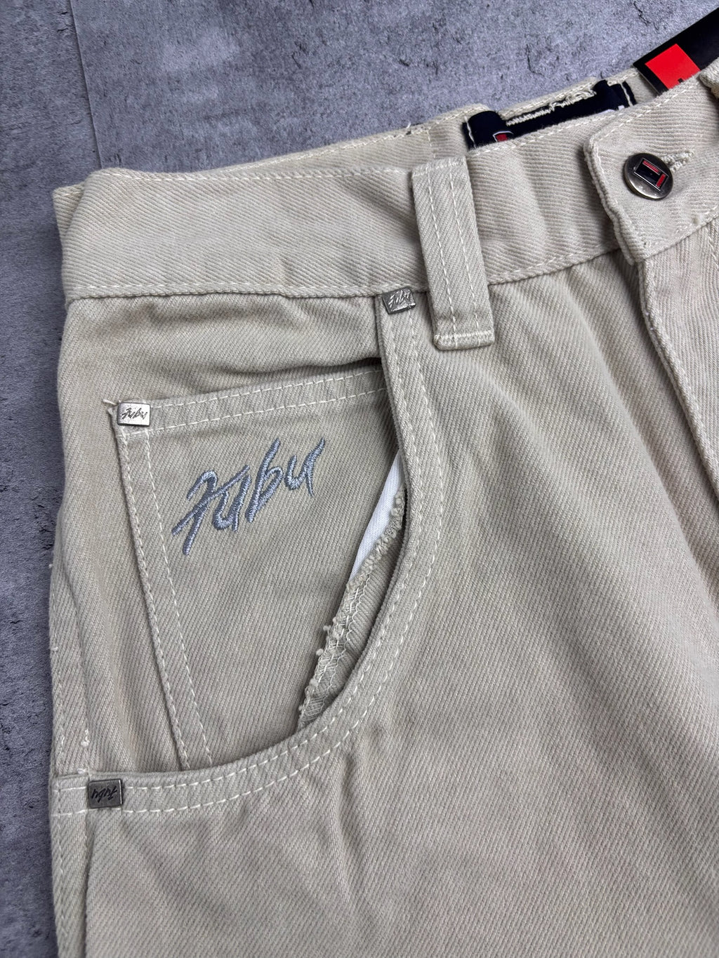 FUBU Y2K Carpenter Pants Jeans Beige Baggy Spodnie Skater 00s Workwear