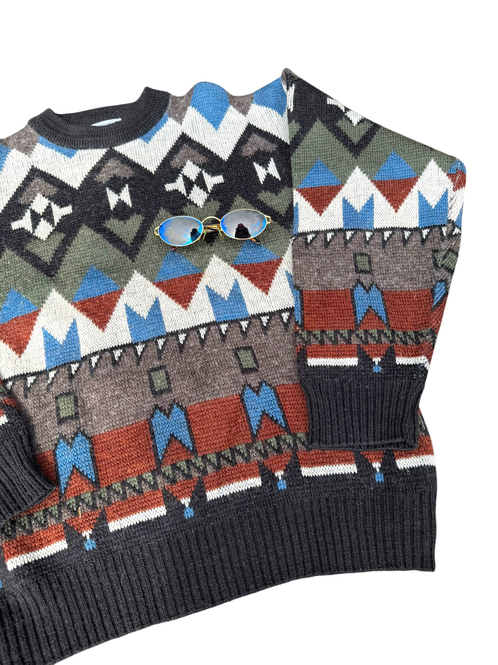 San Marco Vintage AOP Sweter Jumper Wełniany Pullover 90s we wzory geometryczne