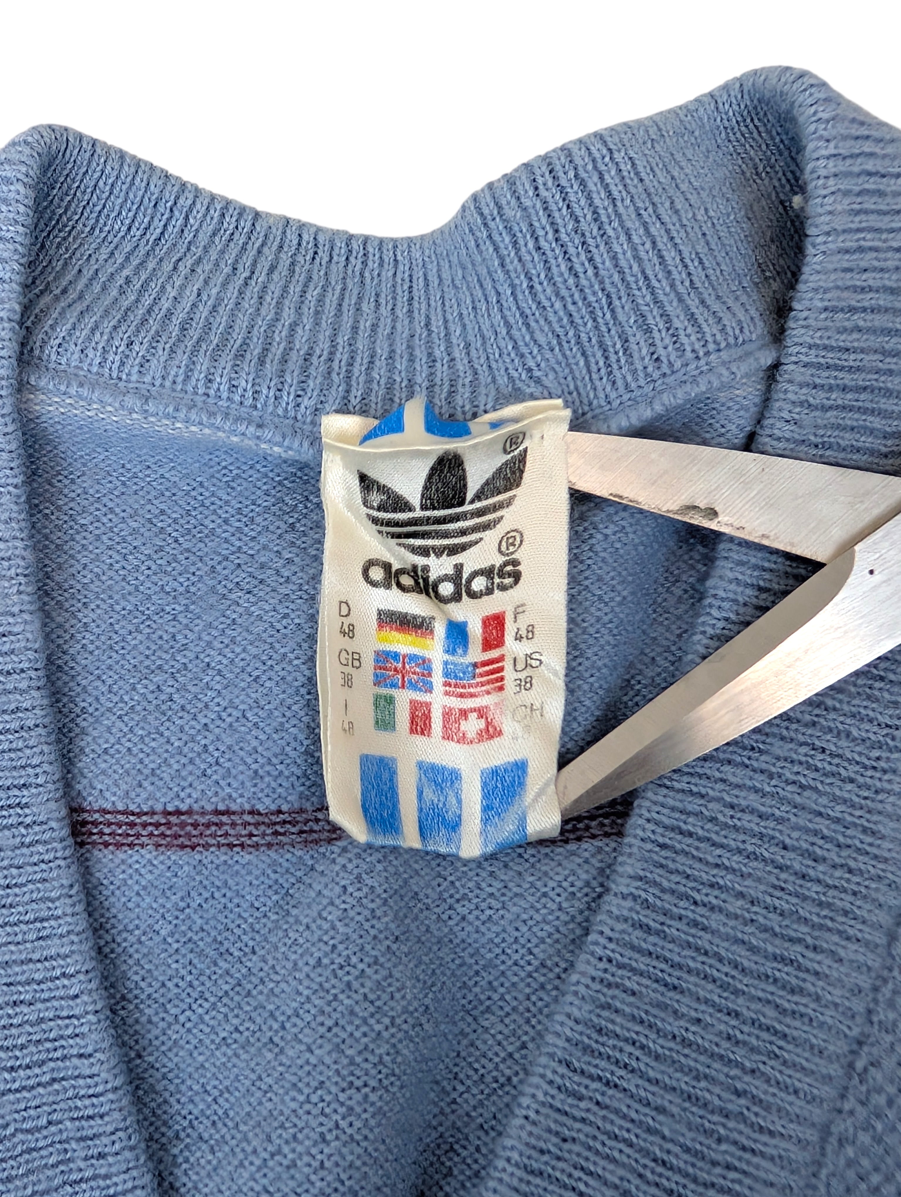 80s Sweter Adidas Originals Kamizelka Trefoil logo vest w paski vintage