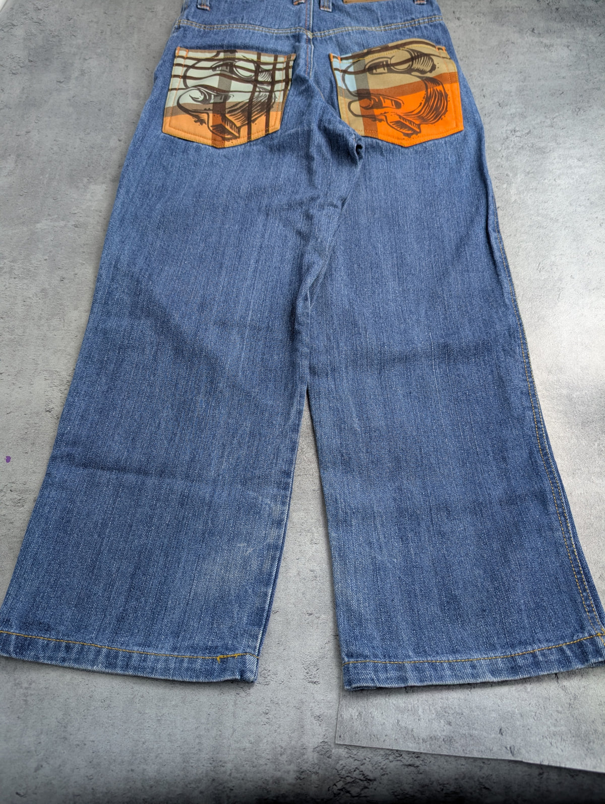 Raw Blue Dollar Sign Graphic Baggy Y2K Vintage Jeans Loose Fit HipHop RARE