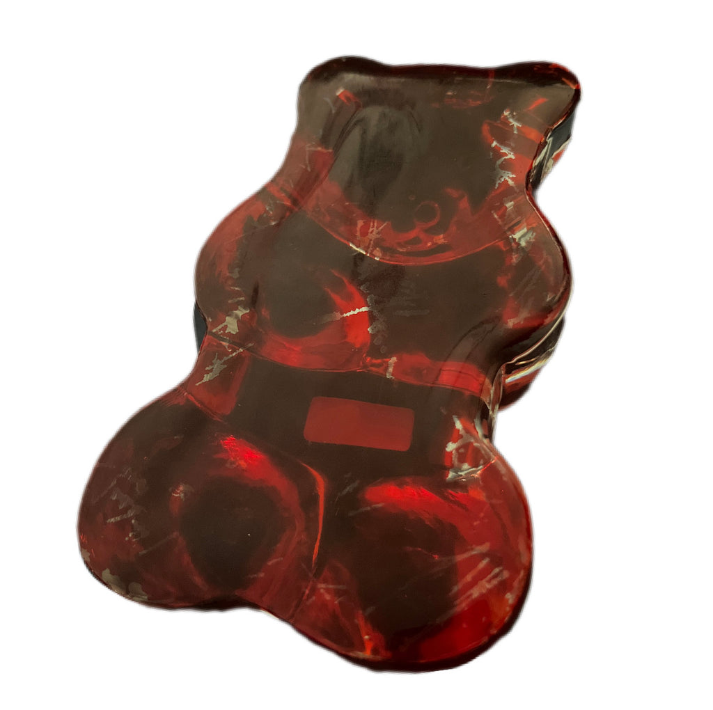 Vintage Glass Paperweight Leonardo Gummy Bear Przycisk do papieru w kształcie czerwonego misia żelka PRL