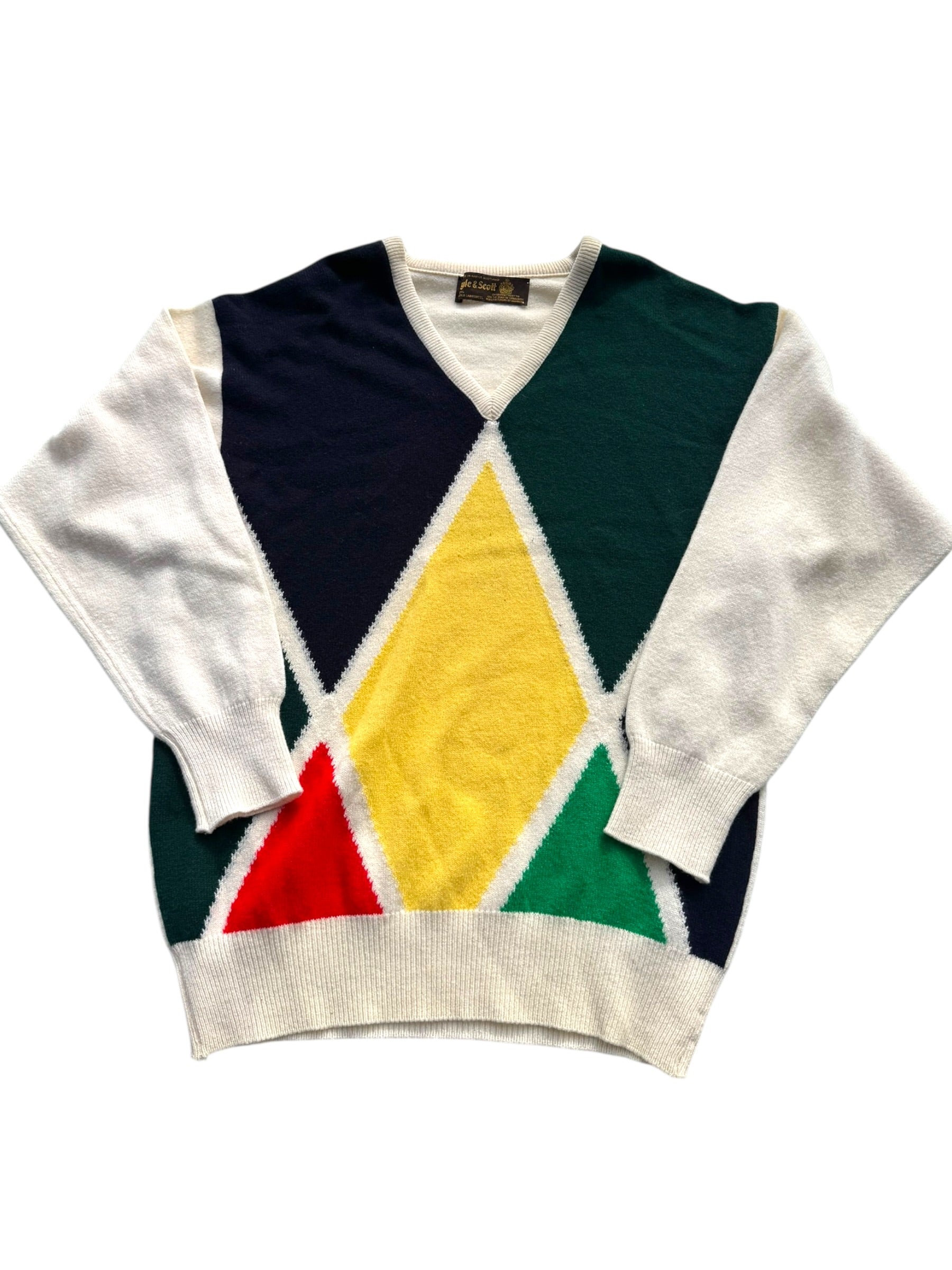 Lyle Scott Vintage 90s Lightweight Spring Wiosenny Sweter geometryczny wełniany