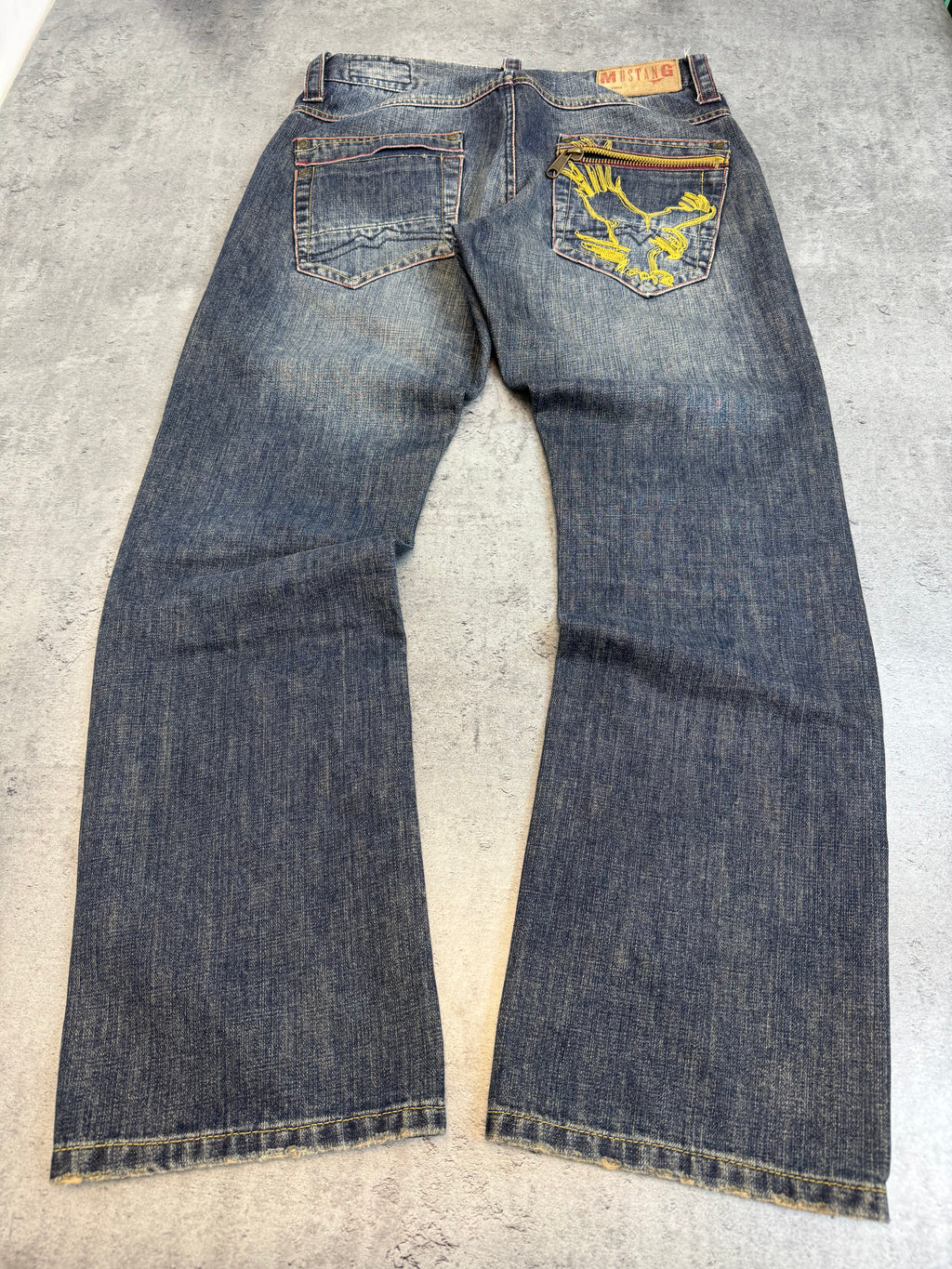 Mustang Archieve Eagle Embroidery Y2K straight fit jeans spodnie jeansowe
