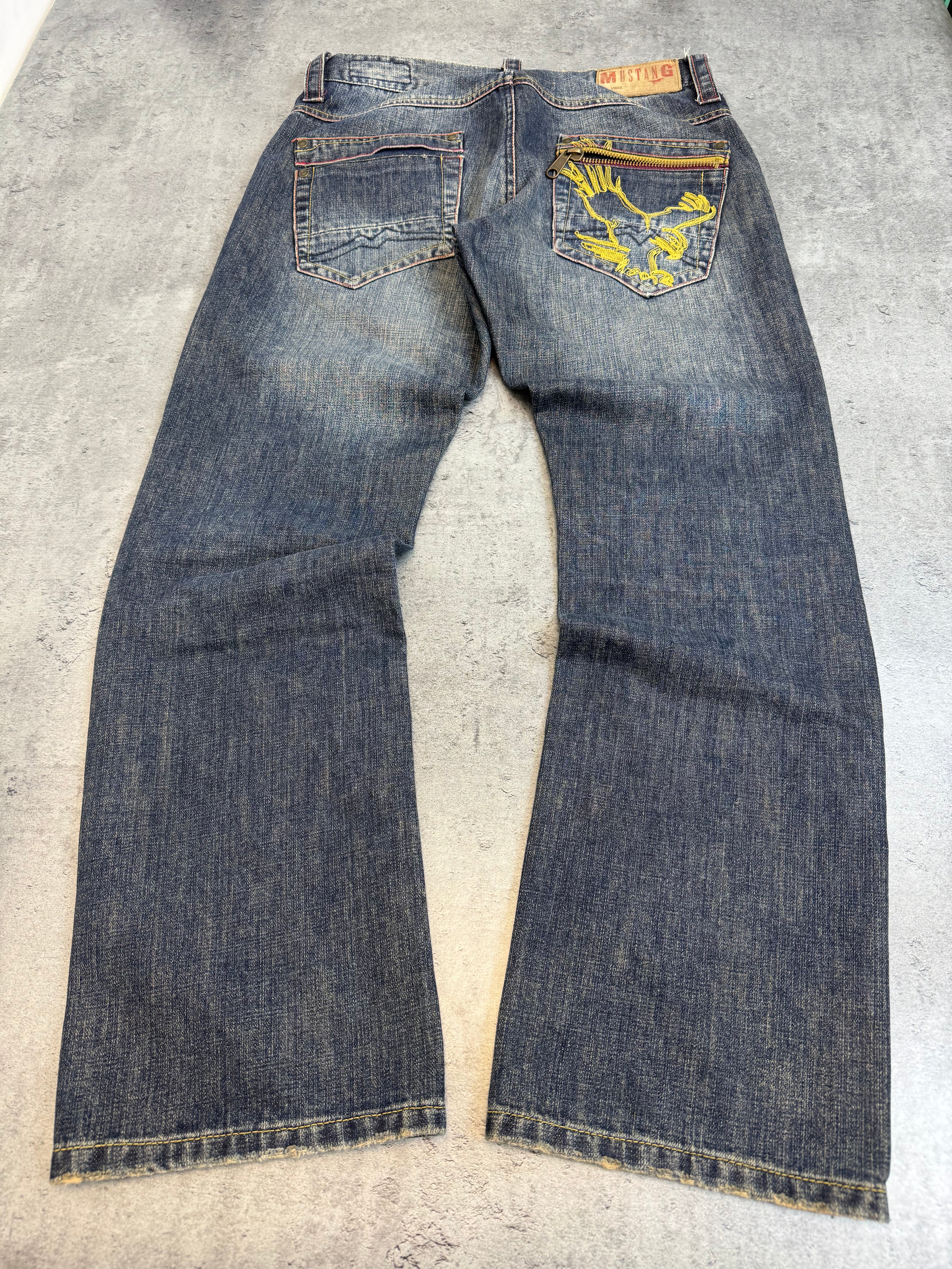 Mustang Archieve Eagle Embroidery Y2K straight fit jeans spodnie jeansowe