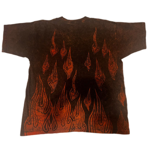 1990s Kiss band koncertowy t-shirt koszulka overprint flames płomienie