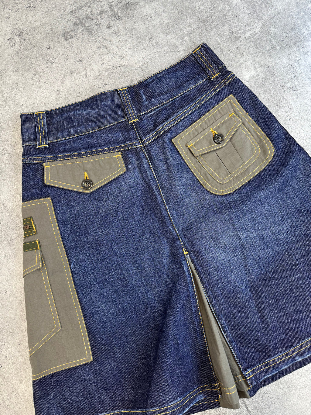 Moschino Jeans Cargo Utility Skirt Spódnica Military Patchwork Denim Jeansowa midi archive