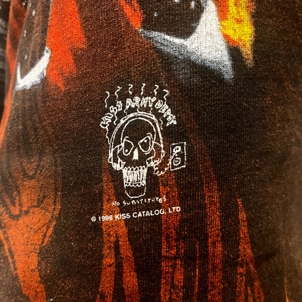 1990s Kiss band koncertowy t-shirt koszulka overprint flames płomienie