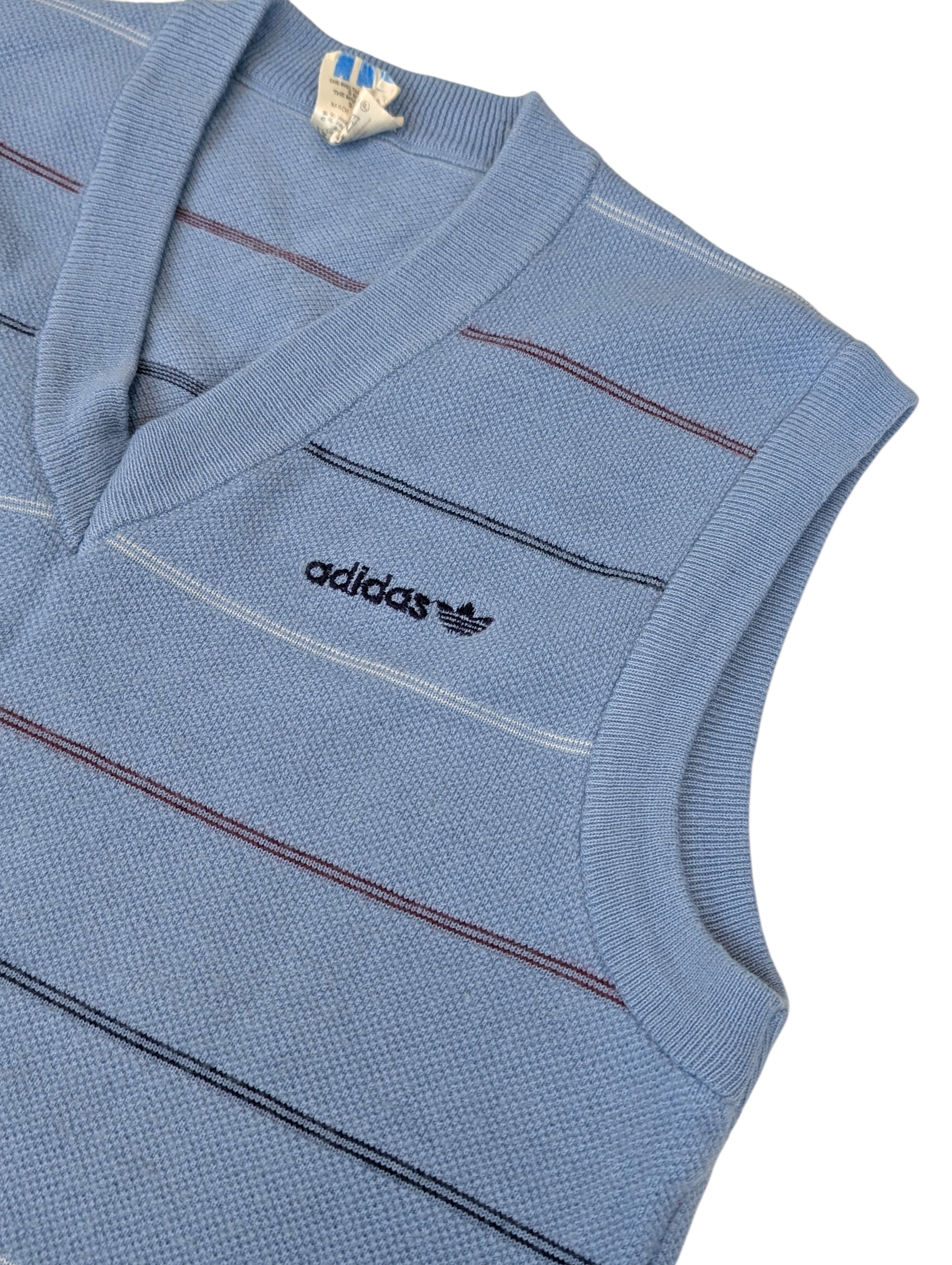 80s Sweter Adidas Originals Kamizelka Trefoil logo vest w paski vintage