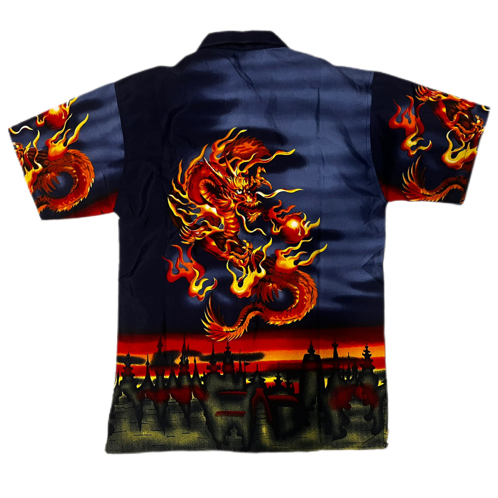 Y2K Japan Style Yisidun Fuzhuang Dragon Graphic Button Up Shirt koszula z krótkim rękawem