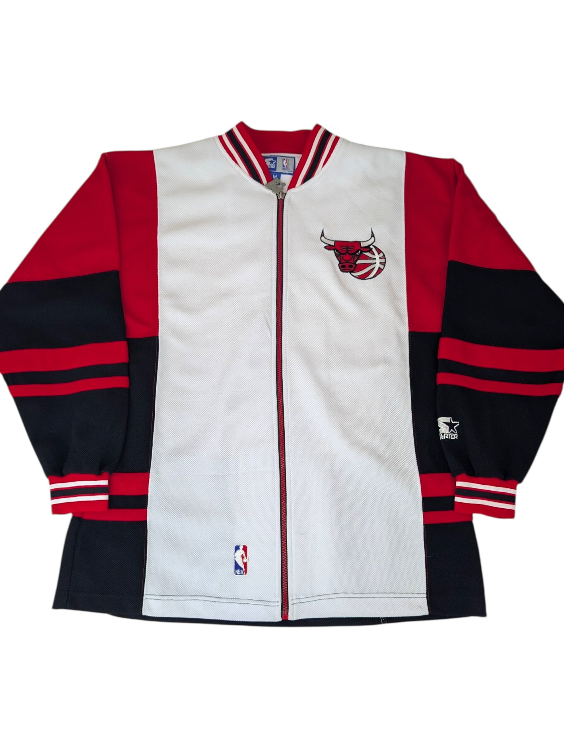 Vintage 90s Chicago Bulls Rare Michael Jordan Warm Up Starter Zip Up Shirt Sweatshirt Shooting Jersey NBA