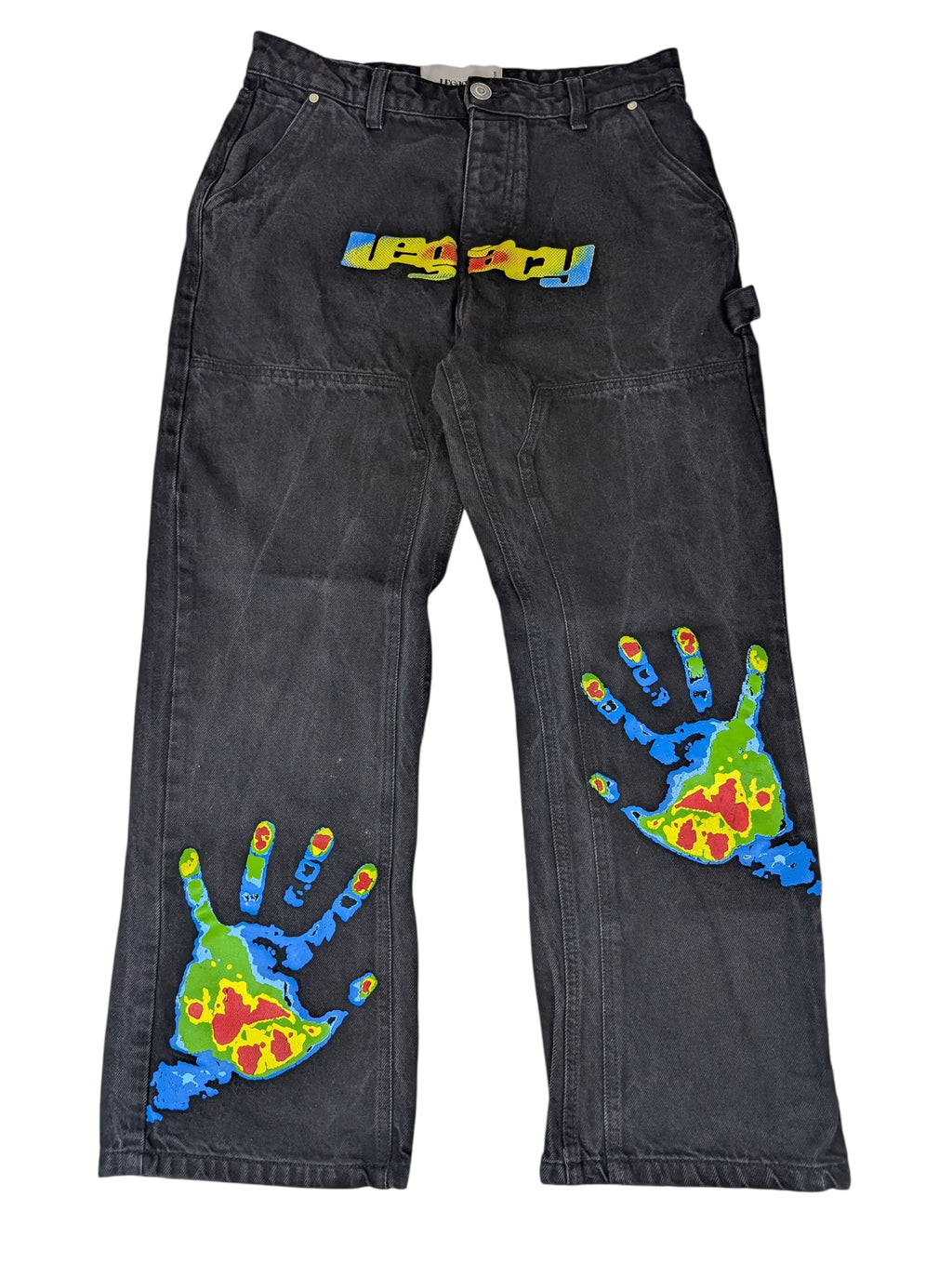 Legacy studios baggy czarne jeansy spodnie jeansowe dłoń retro skater pants