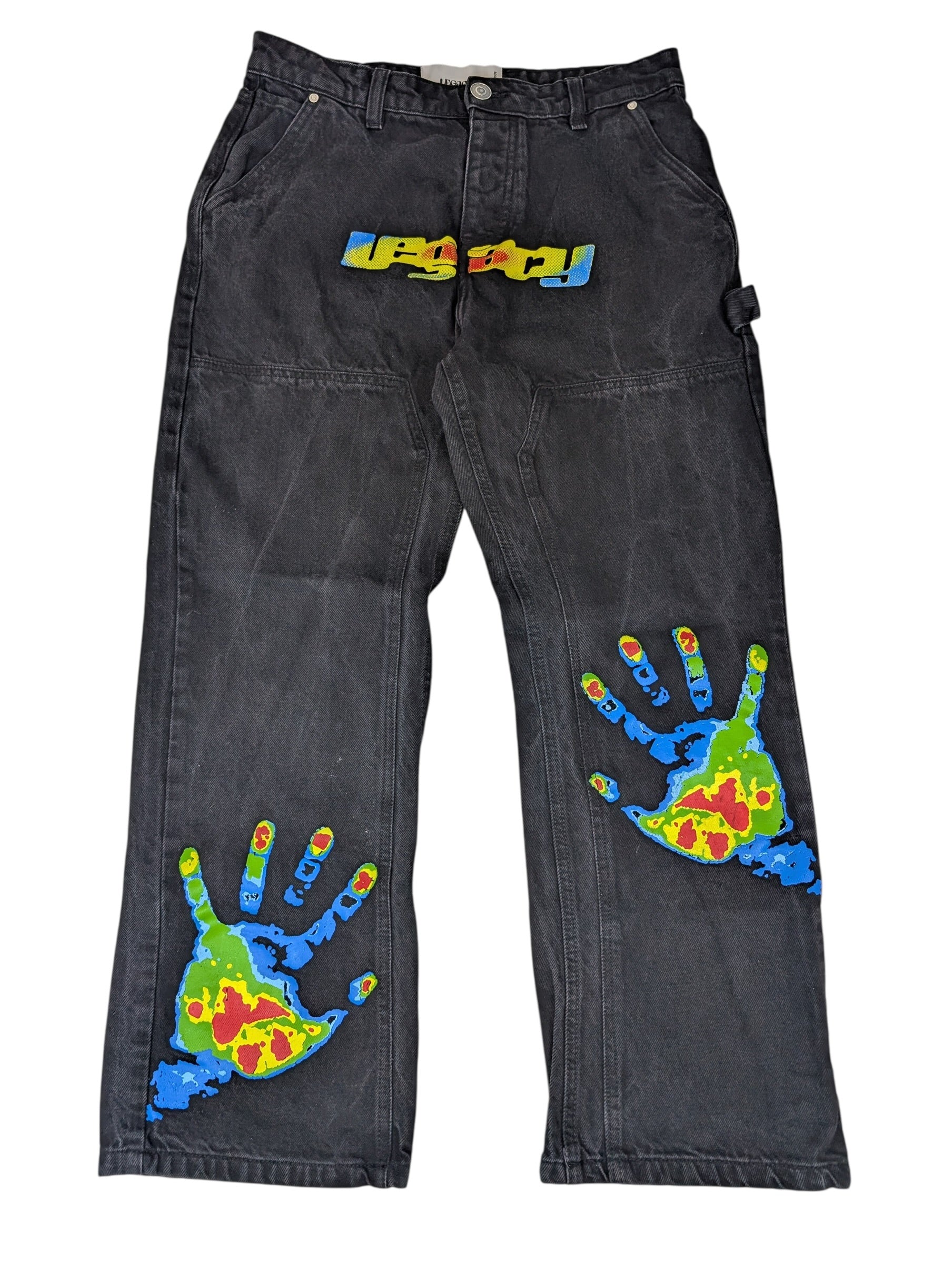 Legacy studios baggy czarne jeansy spodnie jeansowe dłoń retro skater pants