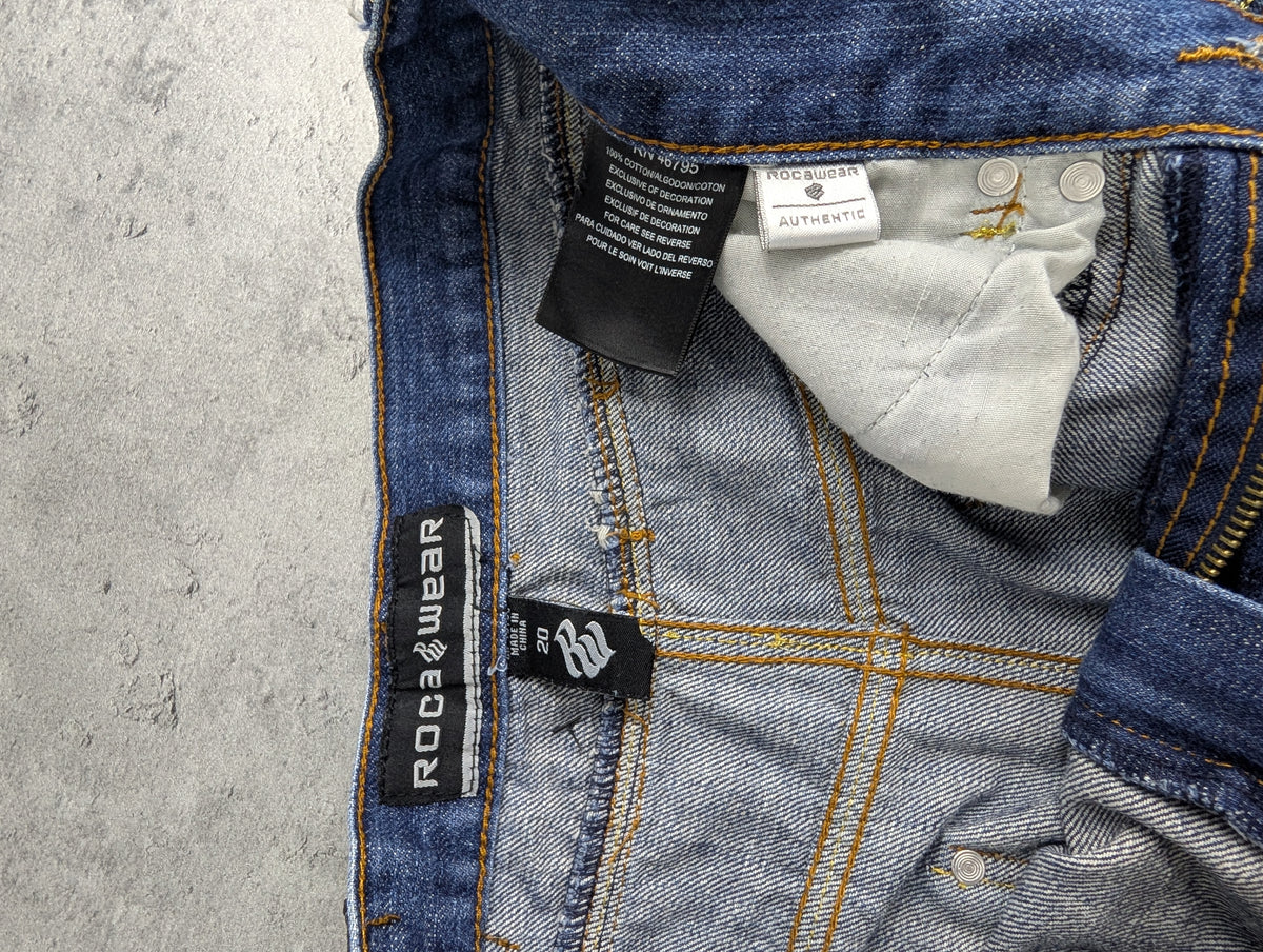 Rocawear Skull Embroidery Baggy Jeans Spodnie Jeansowe Y2K Vintage 2000s